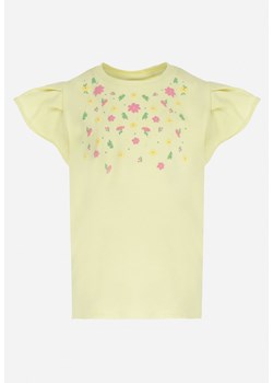 Żółta Koszulka z Nadrukiem i Falbankami Zaphira ze sklepu Born2be Odzież w kategorii Bluzki dziewczęce - zdjęcie 152909464