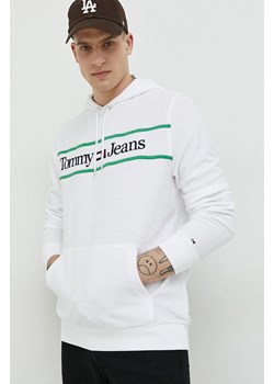 Tommy Jeans bluza męska kolor biały z kapturem z aplikacją ze sklepu ANSWEAR.com w kategorii Bluzy męskie - zdjęcie 152949113