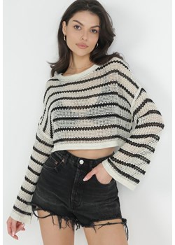 Jasnobeżowy Bawełniany Sweter Oversize w Szydełkowym Stylu w Paski Zodi ze sklepu Born2be Odzież w kategorii Swetry damskie - zdjęcie 153017752