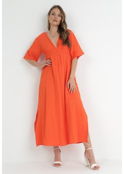 Pomarańczowa Sukienka Maxi z Gumką w Pasie i Wiązaniem na Karku Titaphine ze sklepu Born2be Odzież w kategorii Sukienki - zdjęcie 153022884