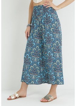 Granatowe Szerokie Spodnie z Wiskozy w Retro Wzór Zeramara ze sklepu Born2be Odzież w kategorii Spodnie damskie - zdjęcie 153023040