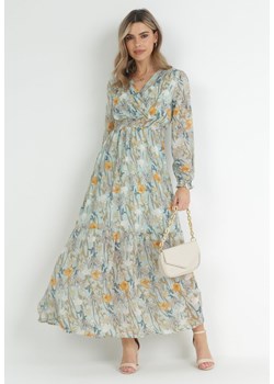 Miętowa Sukienka z Gumką w Pasie w Kwiaty Marias ze sklepu Born2be Odzież w kategorii Sukienki - zdjęcie 153023391
