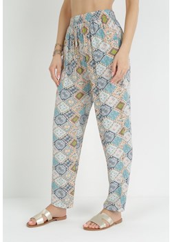 Miętowe Szerokie Spodnie z Gumką w Pasie ze Wzorzystej Wiskozy Finea ze sklepu Born2be Odzież w kategorii Spodnie damskie - zdjęcie 153023431