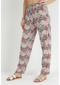 Różowe Szerokie Spodnie z Gumką w Pasie ze Wzorzystej Wiskozy Finea ze sklepu Born2be Odzież w kategorii Spodnie damskie - zdjęcie 153023441