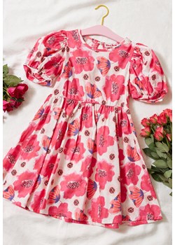 Fuksjowa Rozkloszowana Sukienka Bawełniana w Kwiaty Aphroa ze sklepu Born2be Odzież w kategorii Sukienki dziewczęce - zdjęcie 153023501