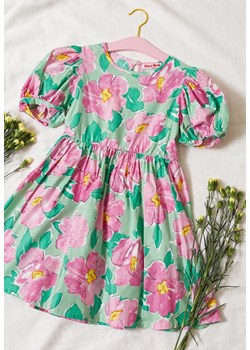 Zielona Rozkloszowana Sukienka Bawełniana w Kwiaty Aphroa ze sklepu Born2be Odzież w kategorii Sukienki dziewczęce - zdjęcie 153023503