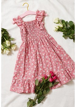 Różowa Sukienka Bawełniana w Kwiaty z Falbanką Faenie ze sklepu Born2be Odzież w kategorii Sukienki dziewczęce - zdjęcie 153023511