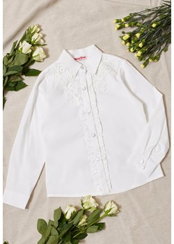 Biała Bawełniana Koszula z Koronką Przy Dekolcie i Kołnierzyku Acadite ze sklepu Born2be Odzież w kategorii Koszule chłopięce - zdjęcie 153023532