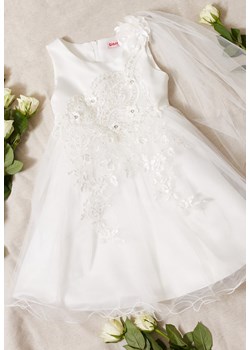 Biała Sukienka Balowa z Wiązaniem w Talii i Dekoracyjną Różą z Tiulem Alymena ze sklepu Born2be Odzież w kategorii Sukienki dziewczęce - zdjęcie 153023560