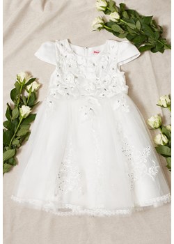 Biała Sukienka z Tiulowym Dołem Ozdobiona Kwiatkami Karemia ze sklepu Born2be Odzież w kategorii Sukienki dziewczęce - zdjęcie 153023562