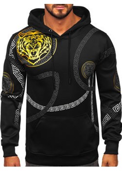 Czarna bluza męska z kapturem kangurka z nadrukiem Denley 8B999 ze sklepu Denley w kategorii Bluzy męskie - zdjęcie 153030870