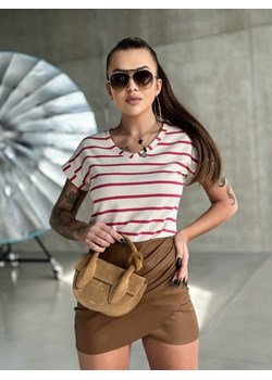 T-shirt Manueli Stripes Cream Amarantowy ze sklepu Lisa Mayo w kategorii Bluzki damskie - zdjęcie 153036632