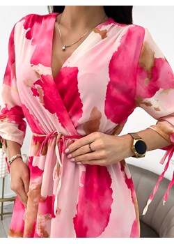 Beżowo-Różowa Sukienka z Paseczkiem ze sklepu ModnaKiecka.pl w kategorii Sukienki - zdjęcie 153050380