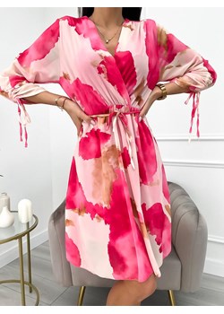Beżowo-Różowa Sukienka z Paseczkiem ze sklepu ModnaKiecka.pl w kategorii Sukienki - zdjęcie 153050381
