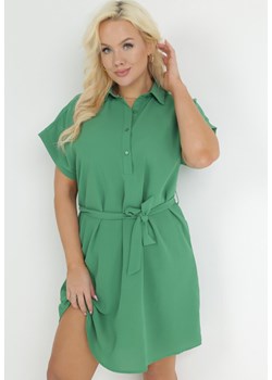 Zielona Koszulowa Sukienka z Krótkim Rękawem i Wiązaniem w Pasie Mistie ze sklepu Born2be Odzież w kategorii Sukienki - zdjęcie 153052912