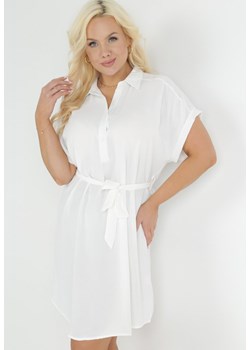 Biała Koszulowa Sukienka z Krótkim Rękawem i Wiązaniem w Pasie Mistie ze sklepu Born2be Odzież w kategorii Sukienki - zdjęcie 153052924