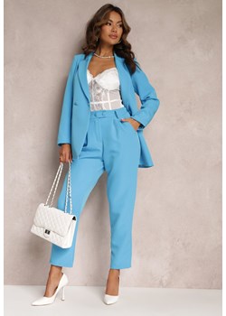 Niebieskie Spodnie Cygaretki z Guzikami i Gumką w Pasie Gelarine ze sklepu Renee odzież w kategorii Spodnie damskie - zdjęcie 153138922