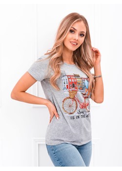 T-shirt damski z nadrukiem 059SLR - szary ze sklepu Edoti w kategorii Bluzki damskie - zdjęcie 153151440