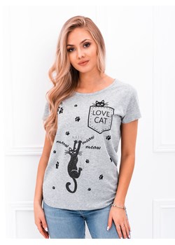 T-shirt damski z nadrukiem 062SLR - szary ze sklepu Edoti w kategorii Bluzki damskie - zdjęcie 153151451