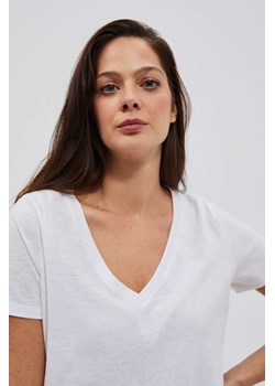 Bawełniana bluzka z dekoltem w serek i krótkimi rękawami biała ze sklepu Moodo.pl w kategorii Bluzki damskie - zdjęcie 153160792