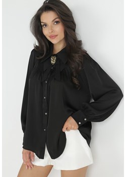 Czarna Koszula z Ozdobnym Marszczeniem i Kokardą Kiora ze sklepu Born2be Odzież w kategorii Koszule damskie - zdjęcie 153161413