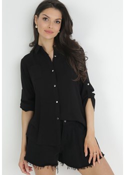 Czarna Wiskozowa Koszula z Kołnierzem i Podpinanymi Rękawami Faenne ze sklepu Born2be Odzież w kategorii Koszule damskie - zdjęcie 153161873