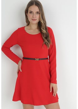 Czerwona Gładka Sukienka Mini z Długimi Rękawami Irimona ze sklepu Born2be Odzież w kategorii Sukienki - zdjęcie 153163664