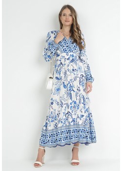 Niebieska Rozkloszowana Sukienka Maxi z Gumkami w Talii i Falbanką Apolla ze sklepu Born2be Odzież w kategorii Sukienki - zdjęcie 153163674