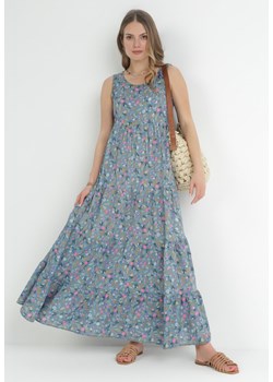 Niebieska Bawełniana Sukienka w Kwiaty na Szerokich Ramiączkach Aruena ze sklepu Born2be Odzież w kategorii Sukienki - zdjęcie 153163721