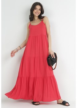 Czerwona Sukienka z Wiskozy na Ramiączkach z Falbanką Graesa ze sklepu Born2be Odzież w kategorii Sukienki - zdjęcie 153197644