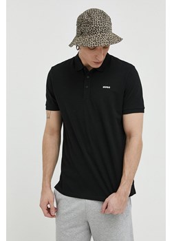 HUGO polo bawełniane kolor czarny gładki ze sklepu ANSWEAR.com w kategorii T-shirty męskie - zdjęcie 153203123