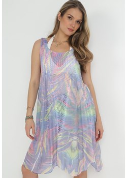 Fioletowa Trapezowa Sukienka Plażowa z Siateczką i Wzorem Tie-Dye Raby ze sklepu Born2be Odzież w kategorii Odzież plażowa - zdjęcie 153279920