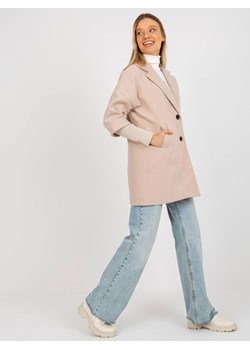 Beżowy płaszcz ze swetrowymi rękawami Och Bella ze sklepu Yups w kategorii Płaszcze damskie - zdjęcie 153282291