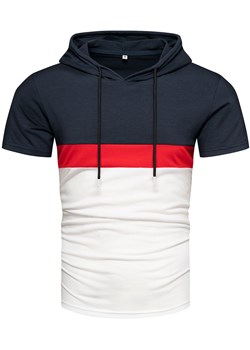 Koszulka męska granatowo-biała z kapturem Recea ze sklepu Recea.pl w kategorii T-shirty męskie - zdjęcie 153282590