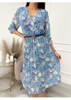 Niebieska Sukienka w Drobne Kwiatki ze sklepu ModnaKiecka.pl w kategorii Sukienki - zdjęcie 153310871