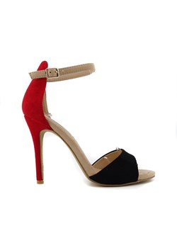 Czarno czerwone sandałki szpilki z paskiem ze sklepu Kokietki w kategorii Sandały damskie - zdjęcie 153316170