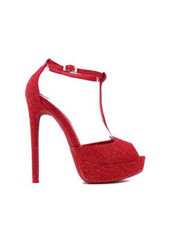 Czerwone sandałki szpilki na platformie ze sklepu Kokietki w kategorii Sandały damskie - zdjęcie 153316174
