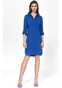 Sukienka oversize z podwijanym rękawem w kolorze niebieskim s226, Kolor niebieski, Rozmiar 36, Nife ze sklepu Primodo w kategorii Sukienki - zdjęcie 153325121