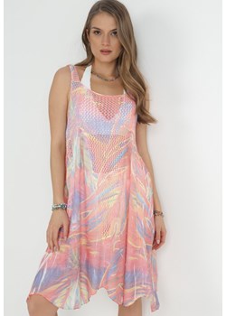 Fioletowa  Sukienka Plażowa z Siateczką i Wzorem Tie-Dye  Raby ze sklepu Born2be Odzież w kategorii Odzież plażowa - zdjęcie 153341833