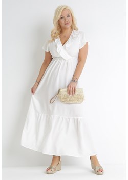 Biała Rozkloszowana Sukienka Maxi z Gumką w Pasie z Falbankami Aimelia ze sklepu Born2be Odzież w kategorii Sukienki - zdjęcie 153347661