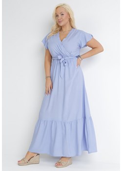 Niebieska Sukienka Maxi z Gumką w Pasie i Materiałowym Paskiem  Eisley ze sklepu Born2be Odzież w kategorii Sukienki - zdjęcie 153347673