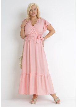 Różowa Sukienka Maxi z Gumką w Pasie i Materiałowym Paskiem  Eisley ze sklepu Born2be Odzież w kategorii Sukienki - zdjęcie 153347691