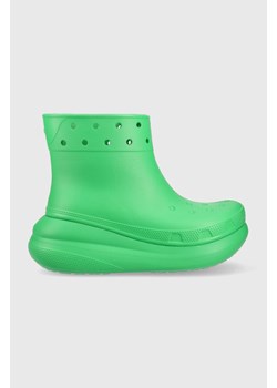 Crocs kalosze Classic Crush Rain Boot damskie kolor zielony 207946 ze sklepu ANSWEAR.com w kategorii Kalosze damskie - zdjęcie 153354702