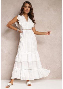 Biała Rozkloszowana Sukienka z Falbankami i Koronką Apoline ze sklepu Renee odzież w kategorii Sukienki - zdjęcie 153374373