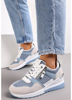 Niebieskie Sznurowane Sneakersy na Koturnie z Modnymi Przeszyciami i Suwakami Grisha ze sklepu renee.pl w kategorii Buty sportowe damskie - zdjęcie 153470842