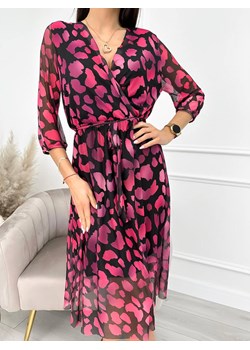 Czarno-Różowa Sukienka z Paskiem ze sklepu ModnaKiecka.pl w kategorii Sukienki - zdjęcie 153511701