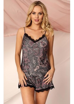 Piżama satynowa INDIA krótkie spodenki i koszulka, Kolor czarno-różowy, Rozmiar M, Unikat ze sklepu Intymna w kategorii Piżamy damskie - zdjęcie 153608720
