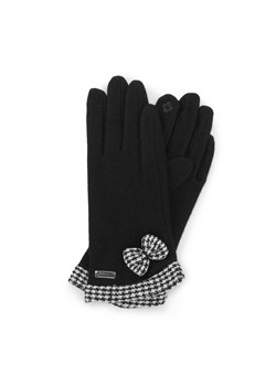 Damskie rękawiczki z kokardą w pepitkę czarne ze sklepu WITTCHEN w kategorii Rękawiczki damskie - zdjęcie 153624643
