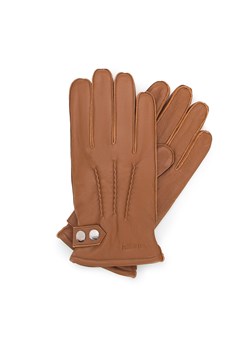Męskie rękawiczki skórzane z ozdobnymi zatrzaskami brązowe ze sklepu WITTCHEN w kategorii Rękawiczki męskie - zdjęcie 153680913