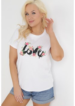 Biały Bawełniany T-shirt z Krótkim Rękawem i Nadrukiem Naremena ze sklepu Born2be Odzież w kategorii Bluzki damskie - zdjęcie 153733933